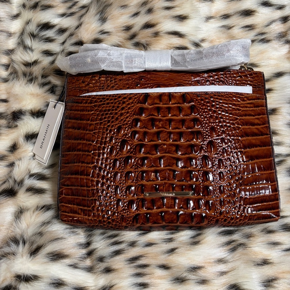Brahmin Brown Crocodile Embossed Clutch